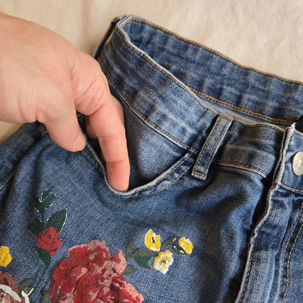 H&M Divided Super Skinny High Waist Floral Jeans Girls sz 14 - Picture 7 of 10